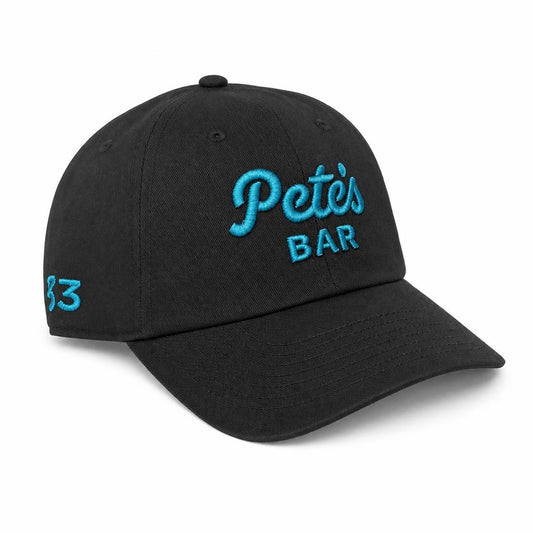 Black Dad Cap, Teal Logo - alternate 1 view - official Pete's Bar merchandise