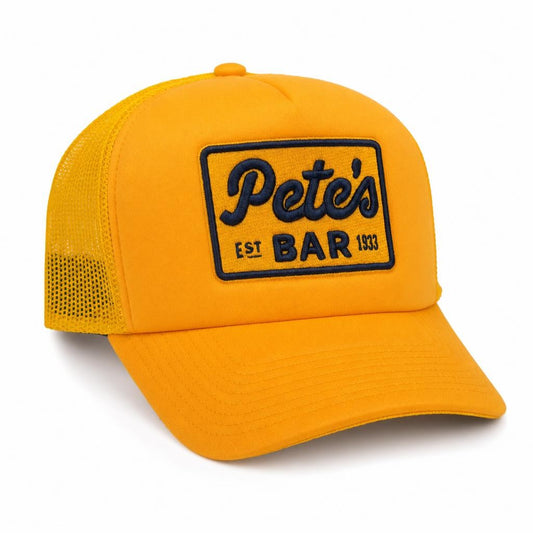 Yellow/Navy Trucker - front view - official Pete's Bar merchandise