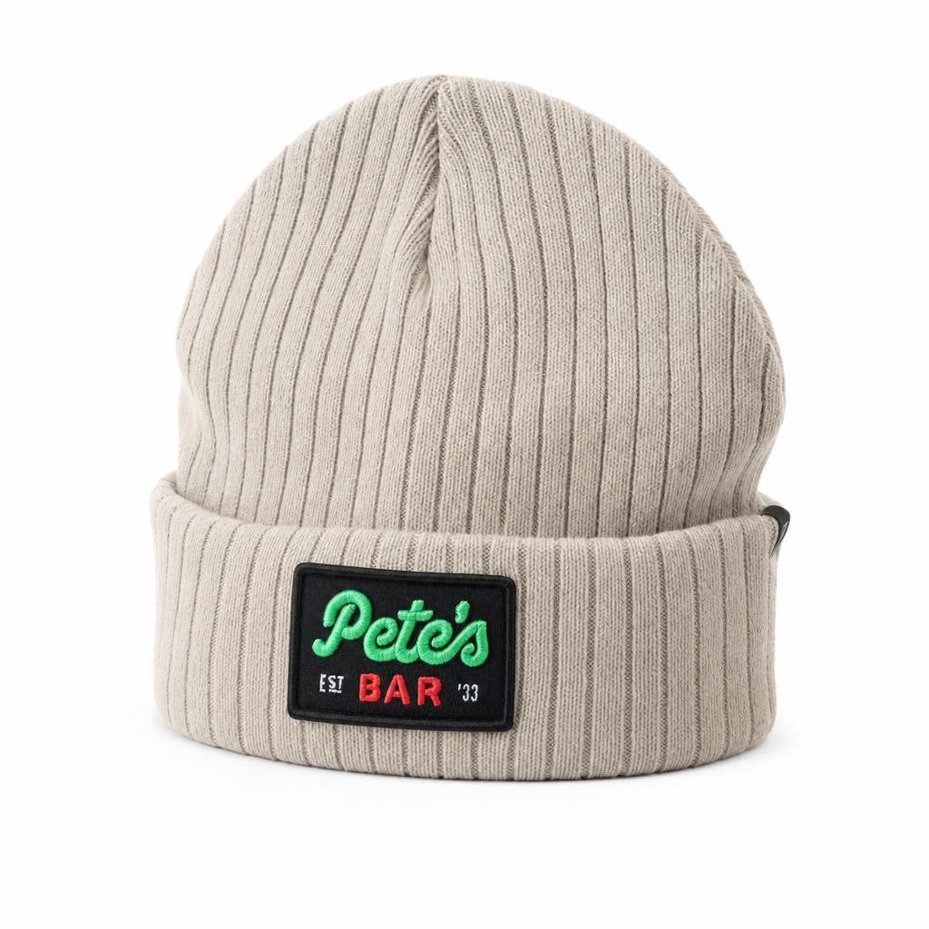 Tan Beanie - front view - official Pete's Bar merchandise