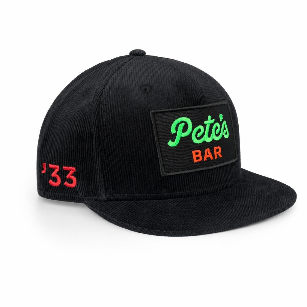 Corduroy Hat Black - front view - official Pete's Bar merchandise