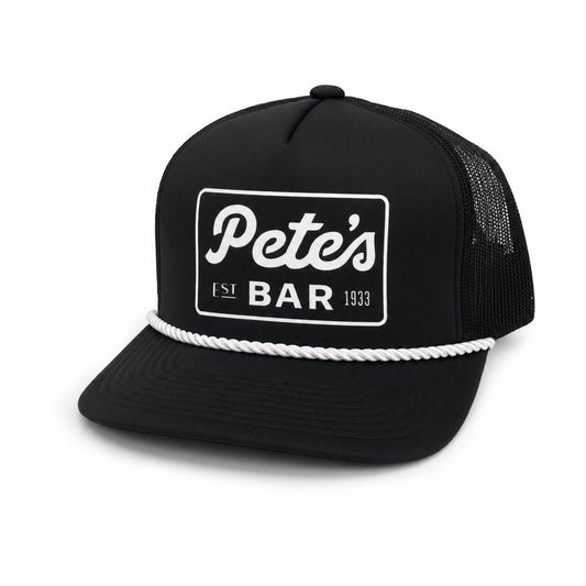 Black Trucker, White Rope - front view - official Pete's Bar merchandise