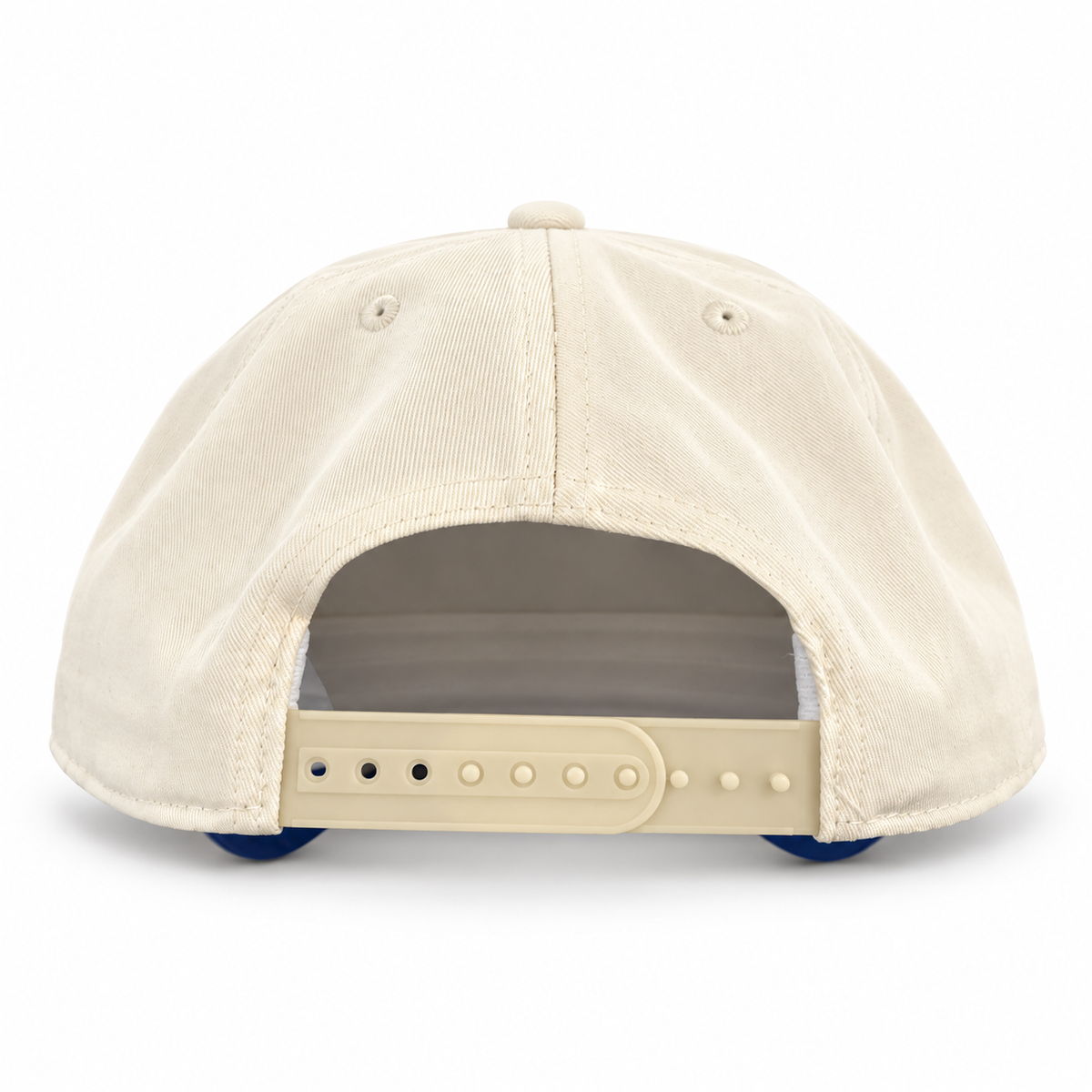 Pete's Bar cream red blue brim hat, back view