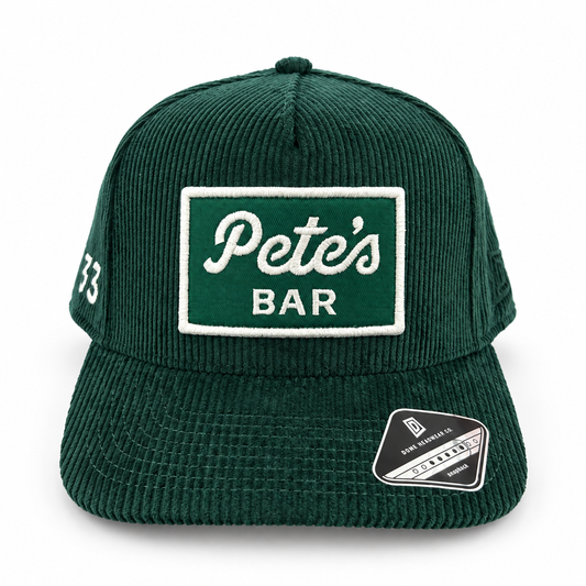 Pete's Bar forest green corduroy hat, front view