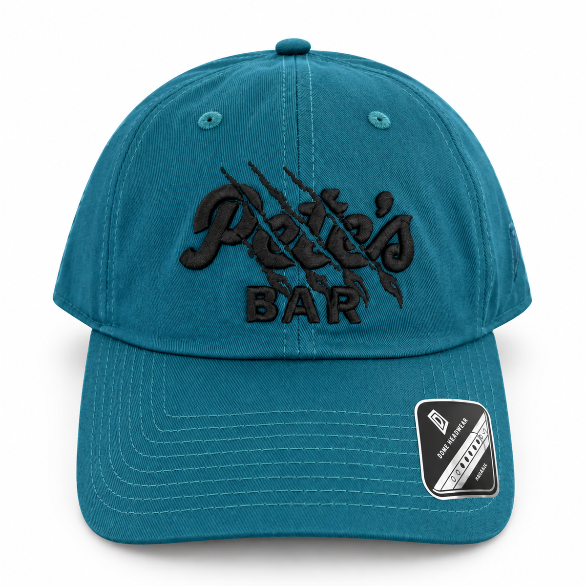 Pete's Bar teal black claw hat, front view