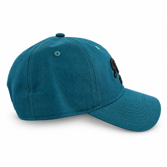 Pete's Bar teal black claw hat, side view
